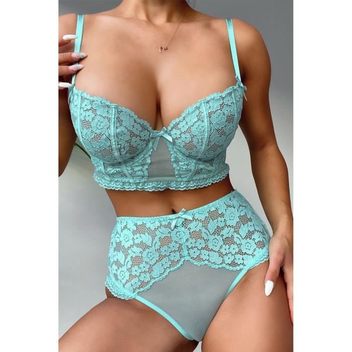 Ensemble Lingerie Femme Aiud Bralette En Dentelle Florale Verte Deux