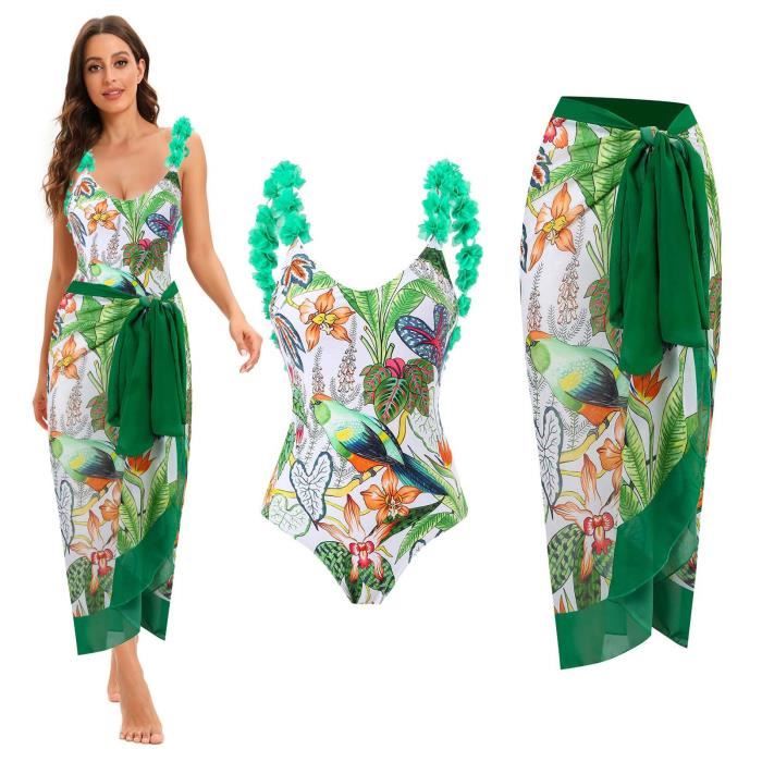 Maillot De Bain Une Pi Ce Bikini Maxi Robe Deux Pi Ces En Mousseline Lacets Vert A Vert