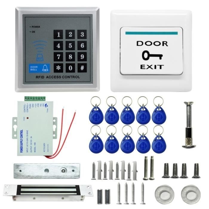Kit de contrôle d'accès MJPT015 RFID Kits système serrure magnétique 10 ID Keyfobs Alimentation Bouton sortie