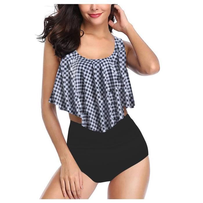 Maillots de Bain Femmes 2 Pieces à Volants Vintage Taille Haute à Volants à Plage Floral Bikini