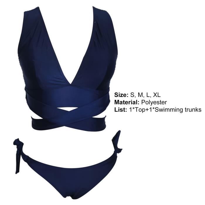 Maillot De Bain Pi Cesensemble Bikini Split Couleur Unie Bandage