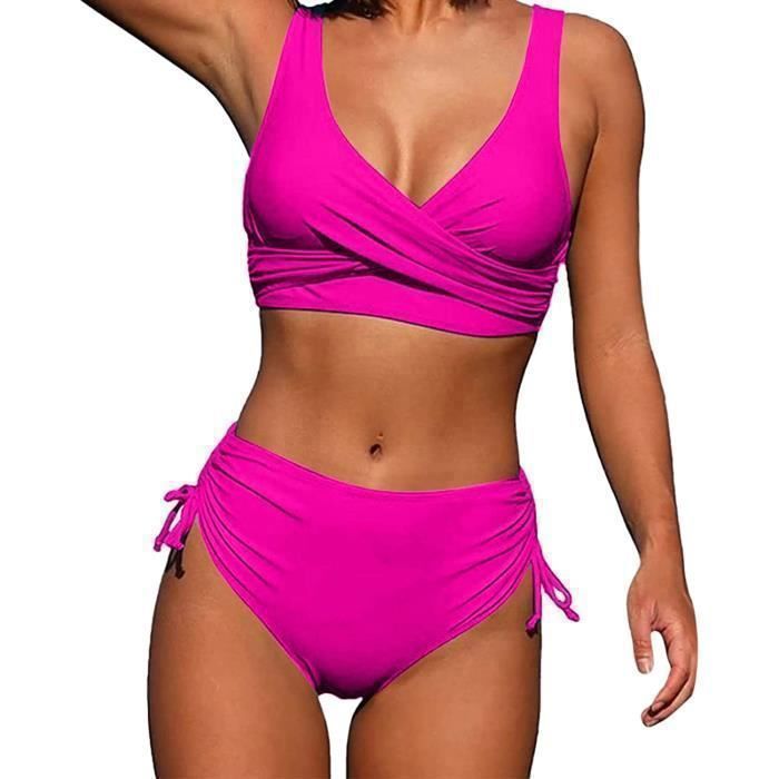 Femme Bikini Torsad Taille Haute Ensemble Bikini Col V L Gant Maillot De Bain Pi Ces Rose