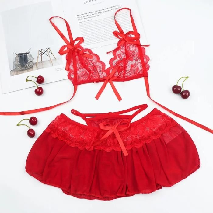 Soutien gorge et string en dentelle lingerie sexy sous vêtements noirs