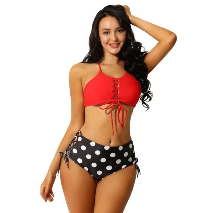 Yoojia Bikini Taille Haute Femme Sexy Push Up Maillot De Bain Deux