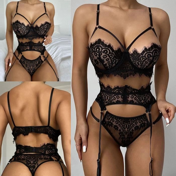 Ensemble sous Vêtements Ensemble de lingerie sexy en dentelle brodée