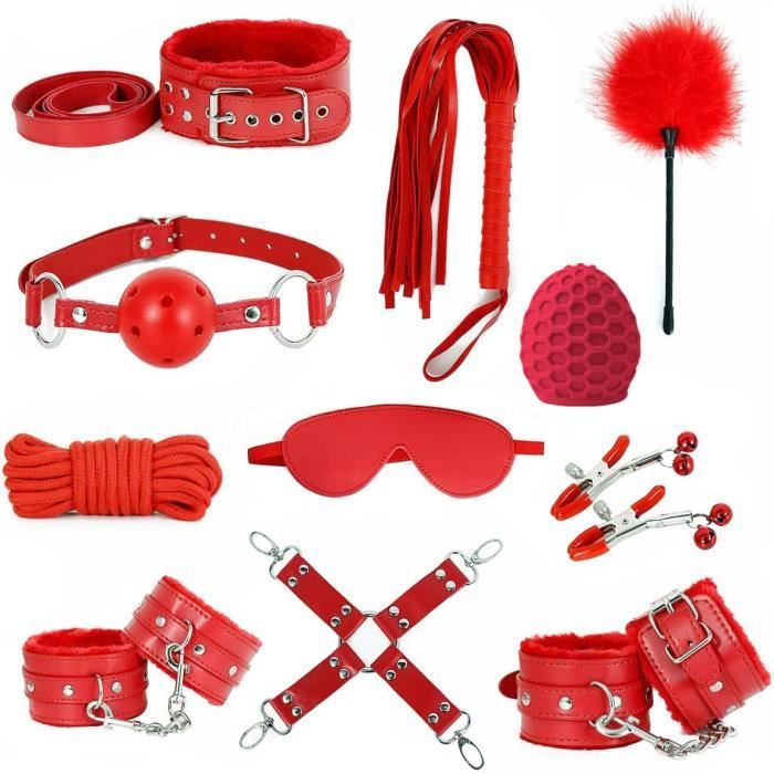 Pcs Rouge Kit Bdsm Sexy Menottes Fouet Plug Anal En M Tal