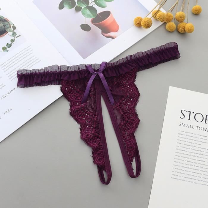 Boxer Femme Pyjama De Lingerie Sexy En Dentelle Pour Femmes Avec String Ouvert Pourpre