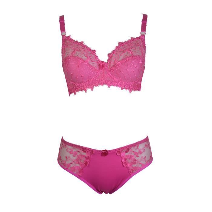 Ensemble Soutien Gorge C Et Culotte En Dentelle Rose Fuchsia Lingerie