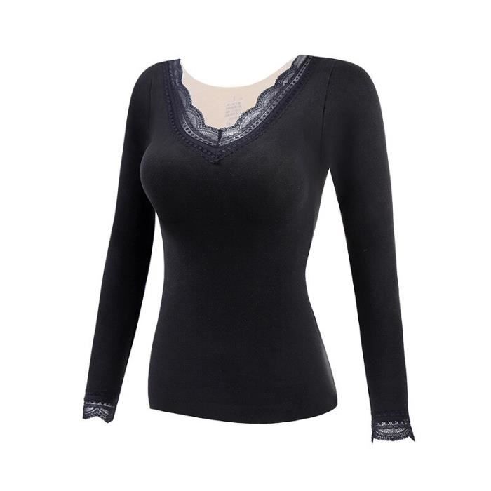 Flarixa Sous V Tements Thermiques En Dentelle Col En V Pour Femme Lingerie Sexy Avec Soutien