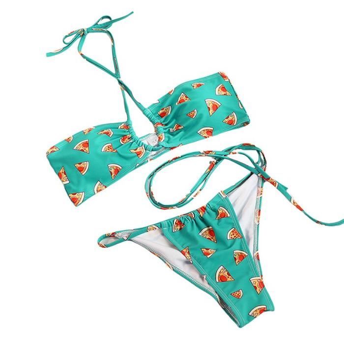 Sexy Femmes Bikini Ensemble Sans Manches Col En V Imprim Soutien Gorge