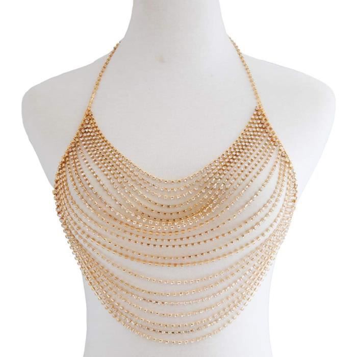 Diamant Cha Ne Poitrine Soutien Gorge Scintillant Strass Cha Ne De Corps Cristal Bikini Poitrine