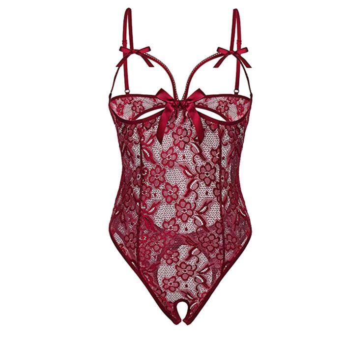 Body Femmes Dentelle Lingerie Sexy Gaze Vêtement Une Pièce Pyjama En