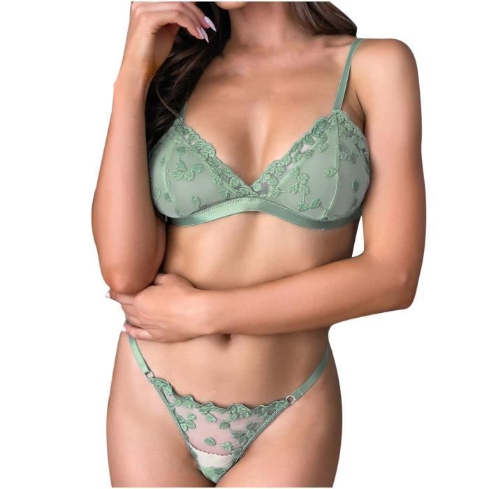 Ensemble de lingerie sexy creuse en dentelle brodée deux pièces pour