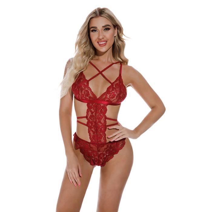 Femmes Lingerie Sexy Dentelle Babydoll G String String Bas Sous