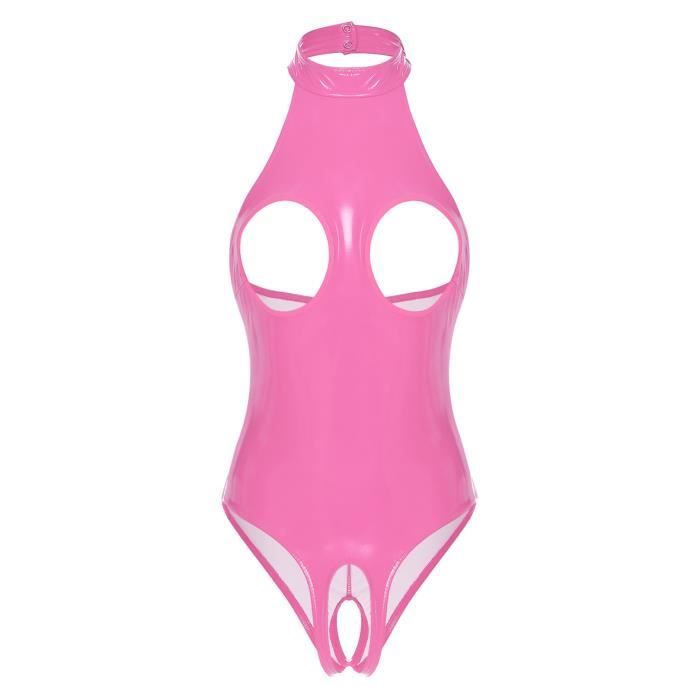 Yizyif Femme Body Sexy Ouvert Entrejambe Bodysuit Sein Nu Lingerie Cuir