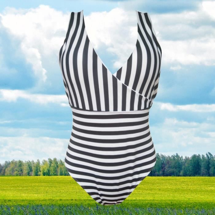 Mode noir et blanc rayures bikini maillot de bain sexy une pièce de d été pour femme filles