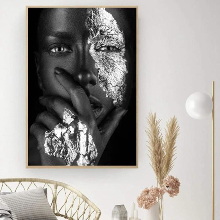 Peinture Sur Toile Noir Argent Nude Art Africain Photo Affiche Et