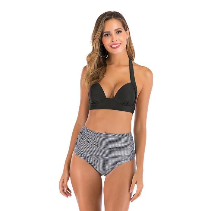 Str Maillot De Bain Pi Ces Femme Taille Haute Licou Vintage Bikini