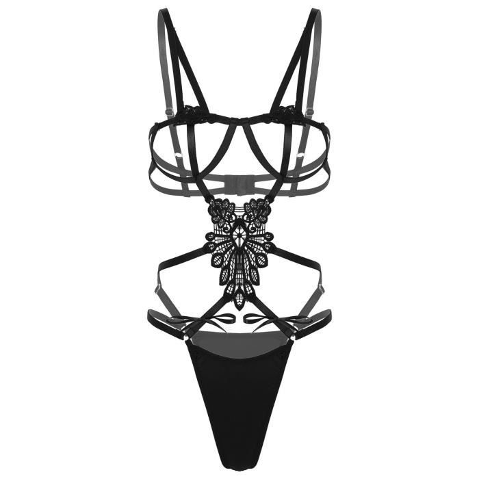 Yonghs Fr Femme Sexy Lingerie Ouverte Sein Nu Bandage Body String