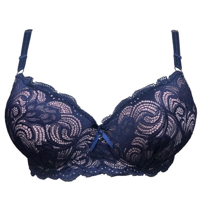 Soutien gorge 125E coqué dentelle fleurie bleu fond nude lingerie