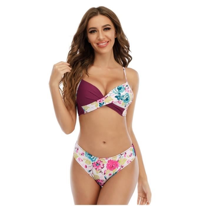 Maillot de Bain Deux Pièces Sexy Bikini Push up Taille Basse Rouge Femme Rouge Cdiscount Prêt