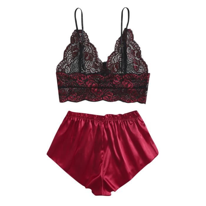 Ensemble Caraco Et Shorty Femmes Sexy Dentelle Lingerie De Nuit Robe Babydoll Ensemble De Nuit