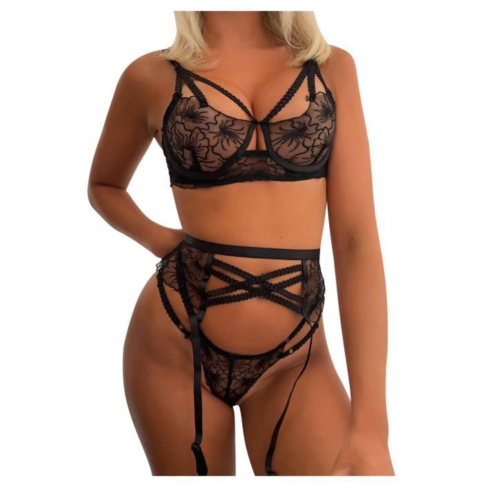 Femmes exquises dentelle lingerie soutien gorge jarretière slips