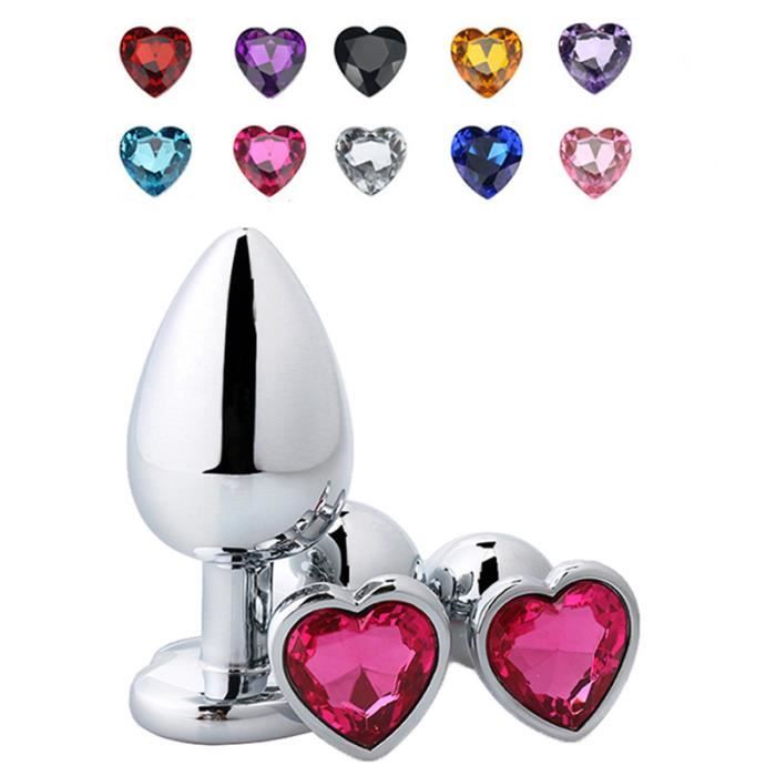 Noir M Plug Anal en métal en forme de cœur Jouets sexuels En acier