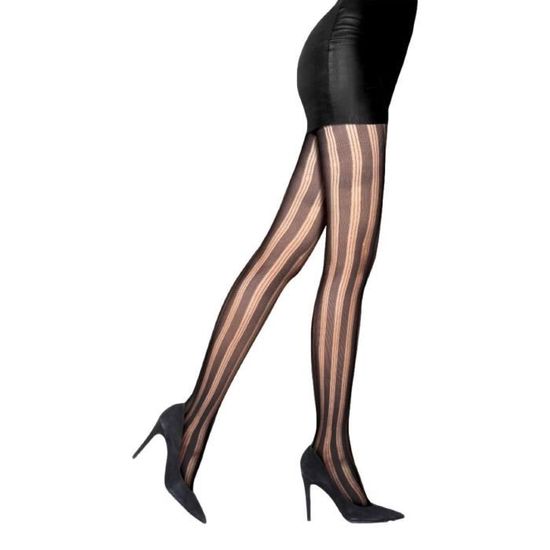 Collants Femme Fantaisie Bandes Verticales Noires Lingerie Sexy Taille