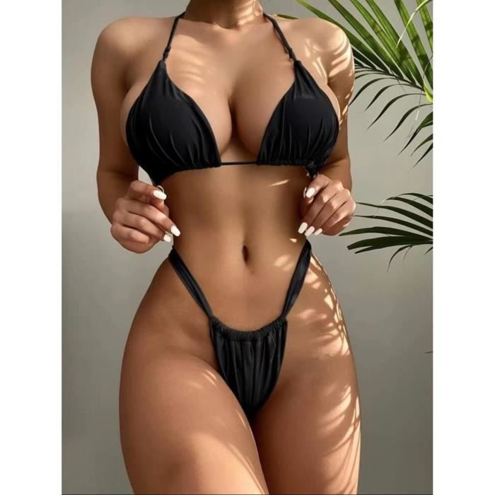 Maillot De Bain Bikini Pour Femme Maillot De Bain Triangle Push Up Maillot De Bain Plage Noir