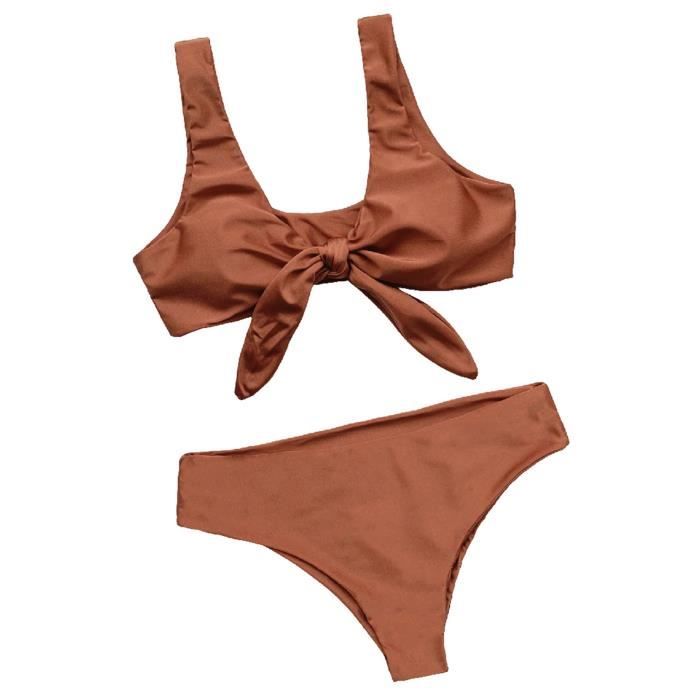 MAILLOT DE BAIN 2 PCS SET BIKINI SUMÉRAL Couleur Solide Push Up Classic