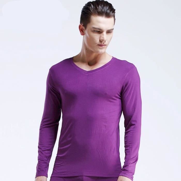 Ensemble De Lingerie Thermique Marque Purple Top Moulant Col En