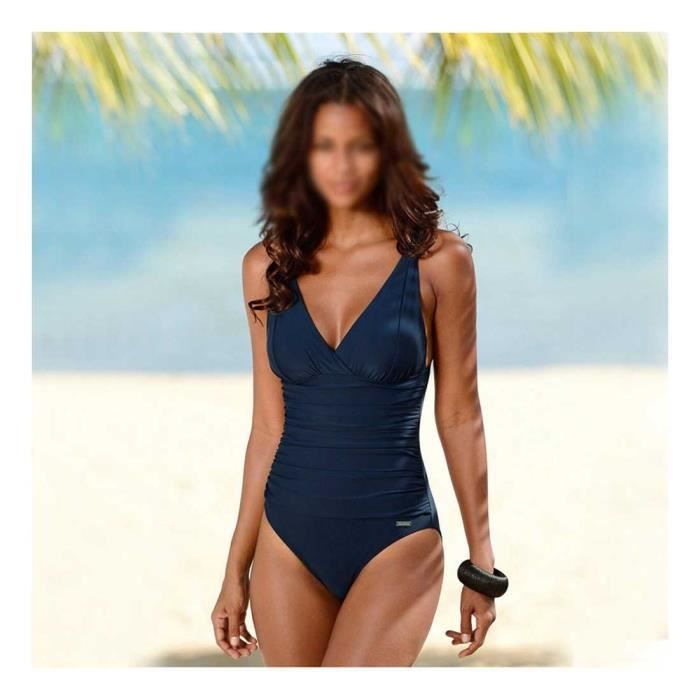 Femme Maillot De Bain Une Pi Ce Sexy Bikini Pliss Taille En V Bleu
