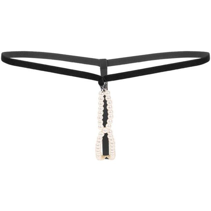 Yizyif Homme Micro String Sexy Perle G String Thong Bikini Jockstrap Ouvert Gay Slip O Ring Noir