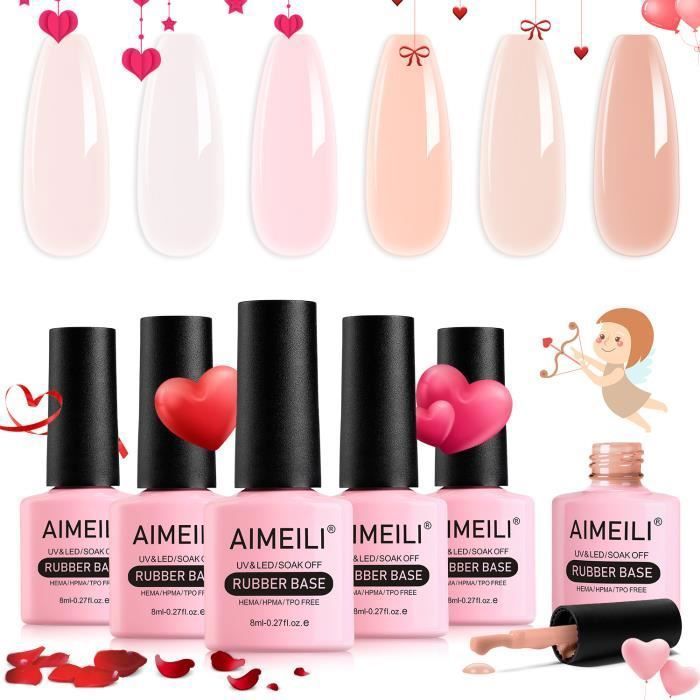 AIMEILI 5 En 1 Rubber Base Gel 6PCS 8ml Vernis Semi Permanent Gel Soak Off UV LED Rose Nude