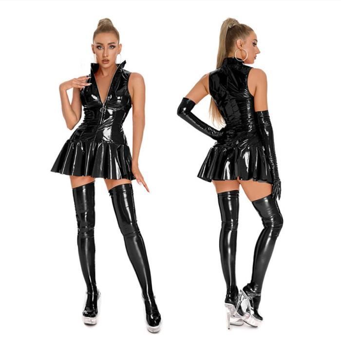 Cuir verni huileux miroir en cuir PU lingerie sexy discothèque femme