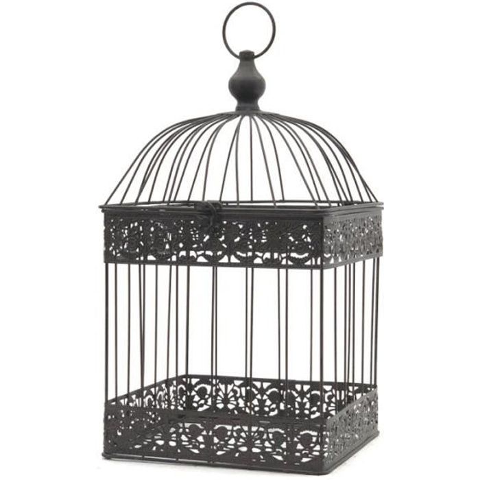 Cage à Oiseaux Carré Marron Décorative Fer 47 cm x 24 cm x 24 cm - 11244-Cage