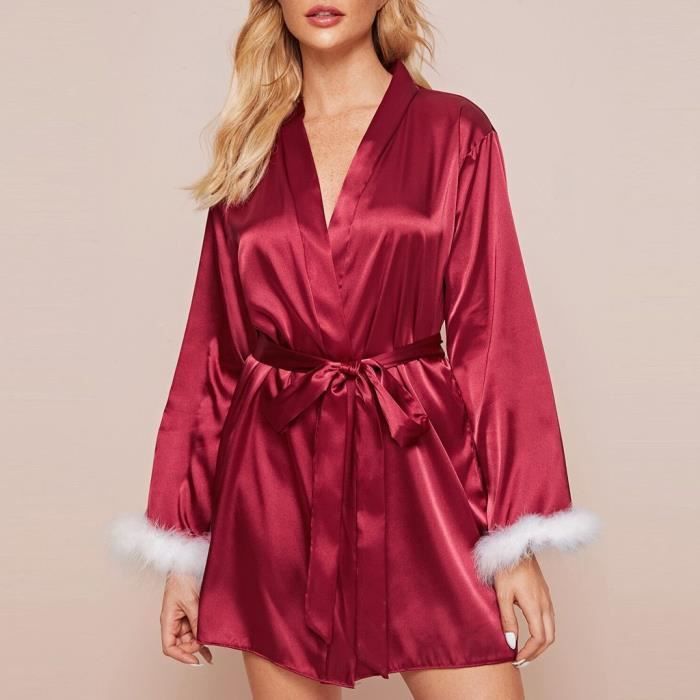 Nouveau Pyjama En Soie Satin Femmes Lingerie Robes Sous Vêtements Vêtements De Nuit Sexy Rouge