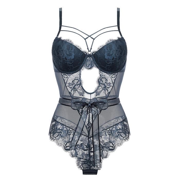 ENSEMBLE LINGERIE Femme Tentation sexy nœud dentelle transparente