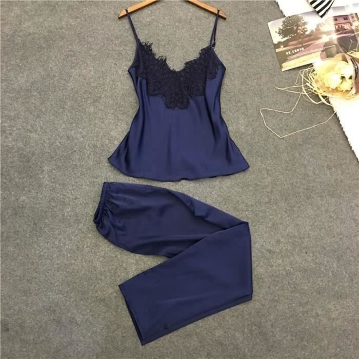 Pyjama Femme Funmoon Lingerie De Nuit Sexy Bleu Bleu Cdiscount