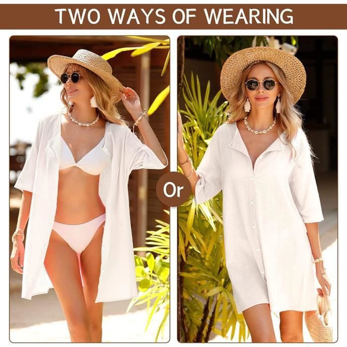 Robe De Plage Femme Plage Chemise Col Rond Bikini Casual Cache Maillots