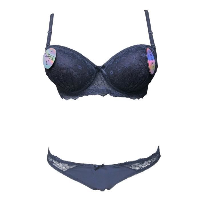 Ensemble soutien gorge 100C et culotte en dentelle bleu foncé lingerie femme Bleu Cdiscount