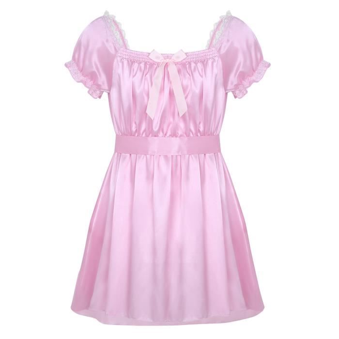 Robe De Chambre Lingerie Homme Sissy Dentelle Sexy Pyjama Satin