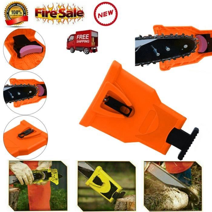 USLION Tronçonneuse Chaîne Aiguiseur Kit Outil d'Affûtage, Aiguiseur de tronçonneuse orange