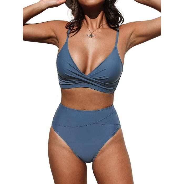 MAILLOT DE BAIN Femme Bikini Torsadé Taille Haute Ensemble Bikini Col V