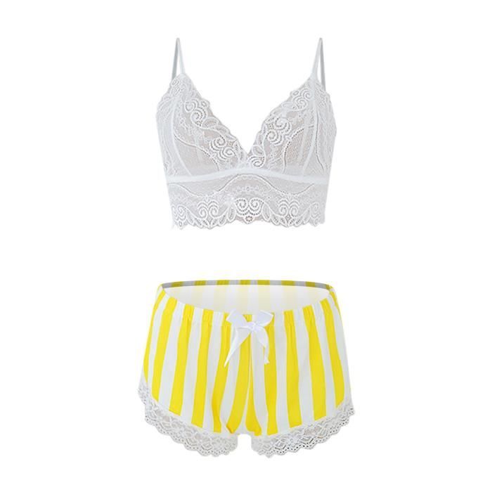 Ensemble De Lingerie Sexy Dames Mode Dentelle Gilet Creux Perspective