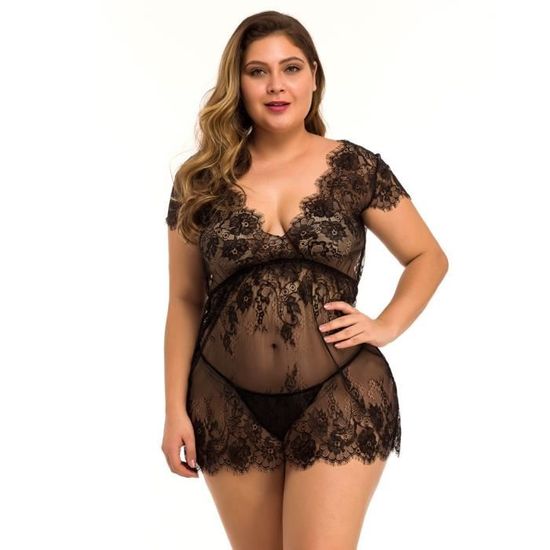 Nouvelles femmes Sexy grande taille col en v dentelle Lingerie sous vêtements robe de nuit avec