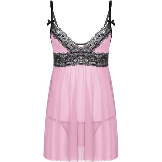 Iixpin Lingerie Sissy Homme Sexy Dentelle Nuisette Transparente Vêtement de Nuit avec G string M