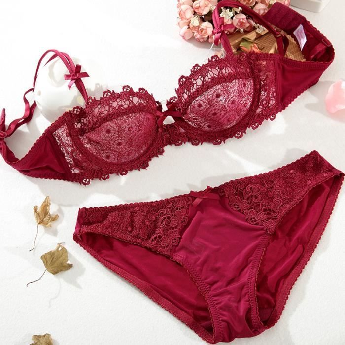 Ensemble Lingerie Femme Dentelle Semi Transparente Ultra Fine Sexy Pour