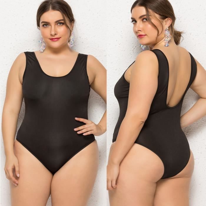 Maillot De Bain Bikini Taille Plus Siamois Col Rond Et Couleur Unie Pour Femmes Zqa L